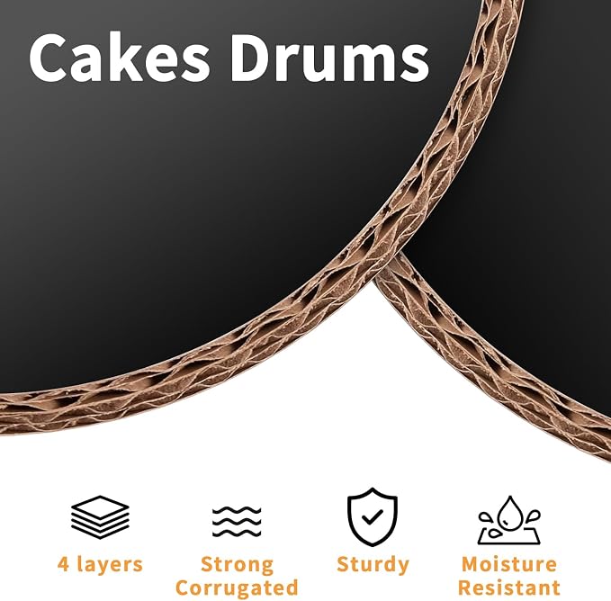 10packs Cake Boards 12 Inch Round,1/2" Thick Cake Drum, Cake Board Food Grade Cake Base, White Cake Cardboard Circles Bases para Pasteles for Wedding & Party & Pizza Desserts（Black 12inch/10pcs）
