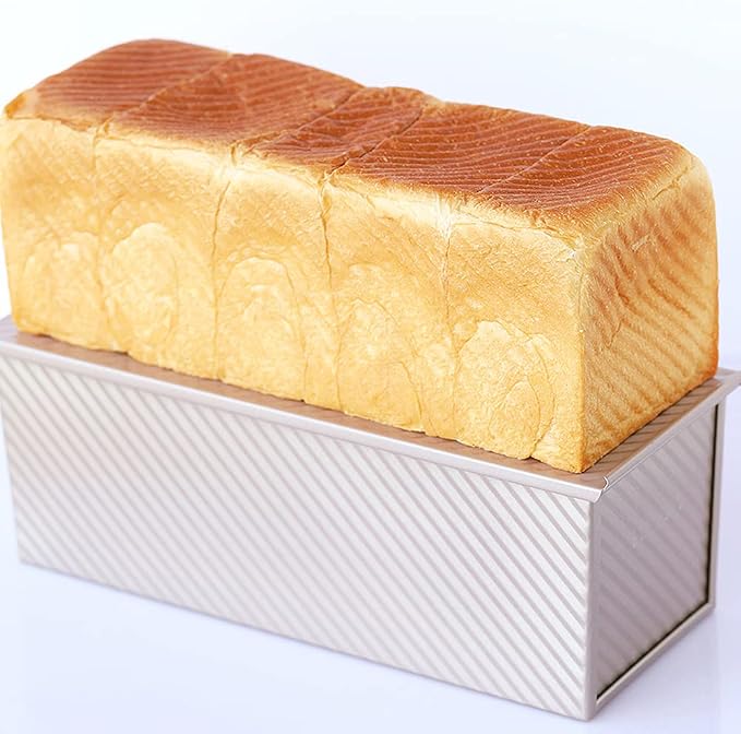 CANDeal Gold Corrugated Pullman Loaf Pan with Lid, Nonstick Commercial Bread Toast Mold for Baking, 2.2LB Durable Carbon Steel Baking Tins Set, Easy Release & Clean, Perfect for Home Bakery & Kitchen
