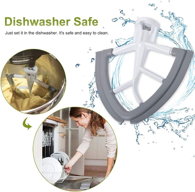 Flex Edge Beater Fit for Kitchenaid Mixer, 4.5-5 Quart Tilt-Head Flat Beater Fit for Kitchen Aid and Accessories Attachments with Silicone Edges Flex Edge Bowl Scraper Bonus 4 Soft Scraper