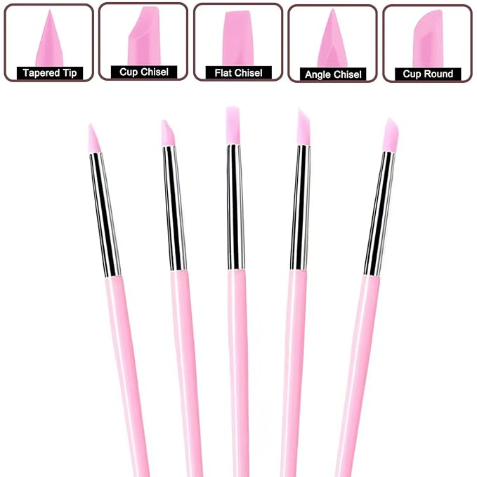 5Pcs Silicone Sculpting Tools, Pink Clay Sculpting Tools, Multi-Shape Silicone Brushes, Pottery Modeling Tools for Polymer Clay, Ceramics, Nail Art, Fondant & Craft DIY
