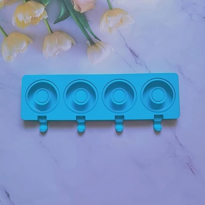 Doughnuts Shape Ices Cream 4 Cavity Silicone Popsicles Ices Cubes Tray Popsicles Maker Baking Cake Candy Mold Doughnuts Shape Cream