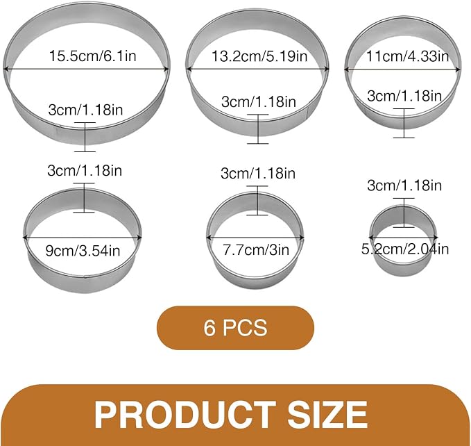 6 Pcs Round Cookie Cutter Set (2, 3, 3.5, 4, 5, 6 Inch), Large Stainless Steel Circle Cookie Donut Cutte
