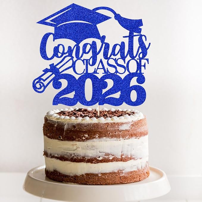 Congrats Class Of 2026 Cake Topper, Glitter Graduation Party Supplies - High School College Graduates -College Graduate Cake Topper Decorations Supplies(Congrats Class Of 2026 Dark blue)