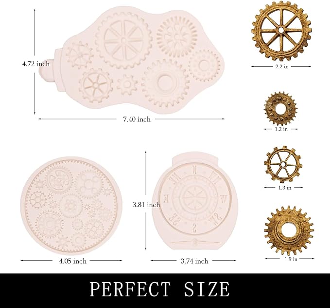 Steampunk Gear Silicone Fondant Molds Compass Cogs Gears Chocolate Fondant Molds for Cake Decorating Cupcake Toppers Sugarcraft Baking Resin