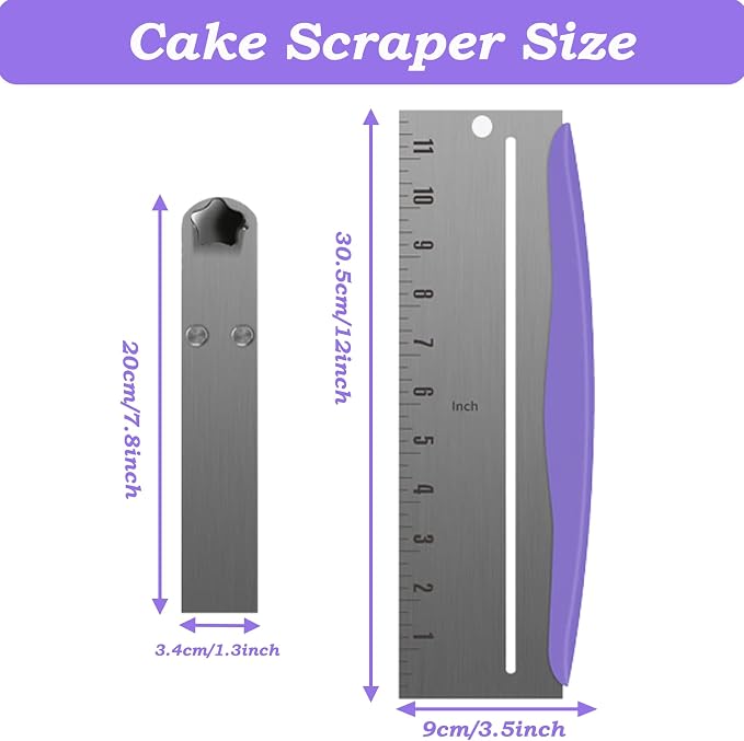 HAKUNA 12 Inch Stainless Steel Cake Scraper,Cake Scraper Smoother,Adjustable Kitchen Frosting Spatula Cake Leveler Tool,Cake Bench Scraper for Mousse,Cheese,Cream Cake Decorating Tools