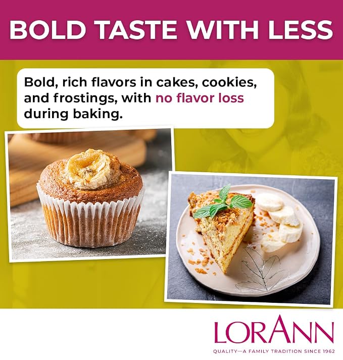 Lorann Oils Banana Bakery Emulsion: True Banana Emulsion, Ideal for Boosting Fruit Tones in Cakes, Cookies & Desserts, Gluten-Free, Keto-Friendly, Banana Extract Substitute Essential for Your Kitchen
