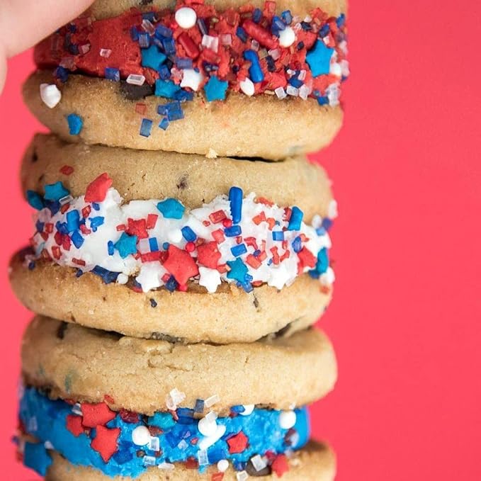 4th of July Sprinkles for Baking Cake, Cookie, Cupcake Decorating - 4th of July Cake Decorations in Red White Blue with Jimmies, Nonpareils, Star Quin Patriotic for Cupcakes