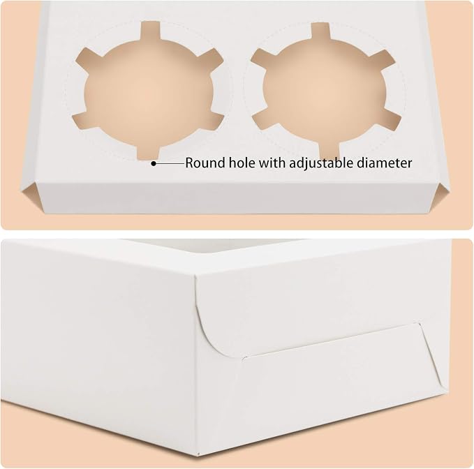 EUSOAR Muffin Boxes, 50pcs 6.4" x 6.3" Kraft Cupcake Boxes 4 Count White Color Muffin Containers, Cupcake Carrier with Insert and Display Window Fits 4 Cupcakes or Muffins