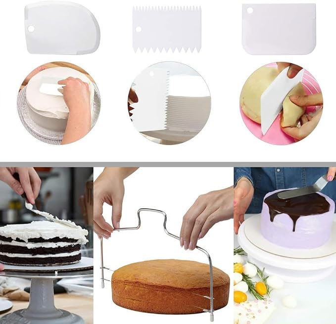 Baking Supplies Turntable,Cake Decorating Supplies with Decorating Comb/Icing Smoother(6pcs),2 Icing Spatula with Sided & Angled … (14 PCS)