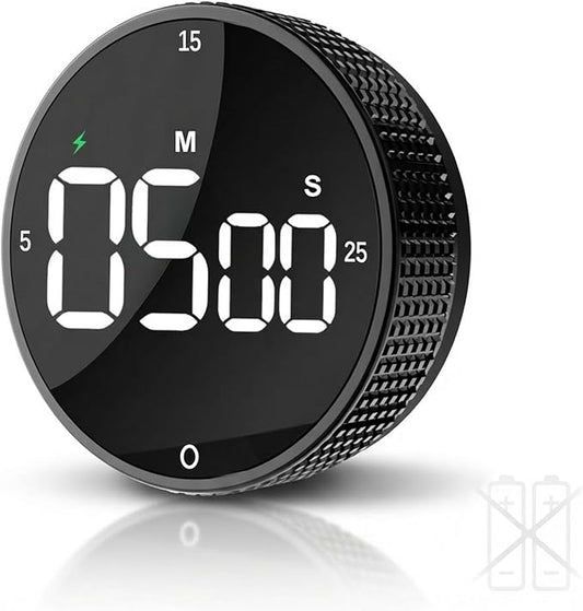 Rechargeable Magnetic Kitchen Timer, LED Countdown/Count-Up Timer, Supports USB-C Charging, with Loud Alarm, 3 Preset Quick Times (5/15/25m), Perfect for Kitchen Cooking, Studying, and Fitness