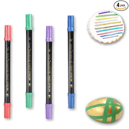 ZJSJSP Edible Metallic Markers Food Coloring Pens Fine and Thick Tip Food Upgrade Gold Shimmering Pens for Cookies Cakes Baking Decorating Drawing（4PCS) (Red,Blue,Dark Green,Purple, 4PCS)