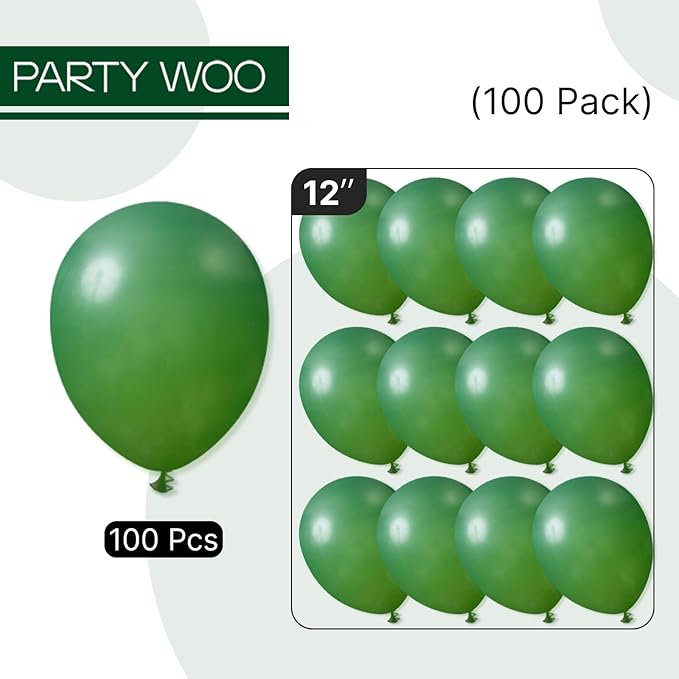 PartyWoo Dark Green Balloons 100pcs 12 Inch Emerald Hunter Forest Green Balloons for Wedding Boy Baby Shower Birthday Christmas Graduation Dinosaur Jungle Golf Theme Party Decorations Green-Y56