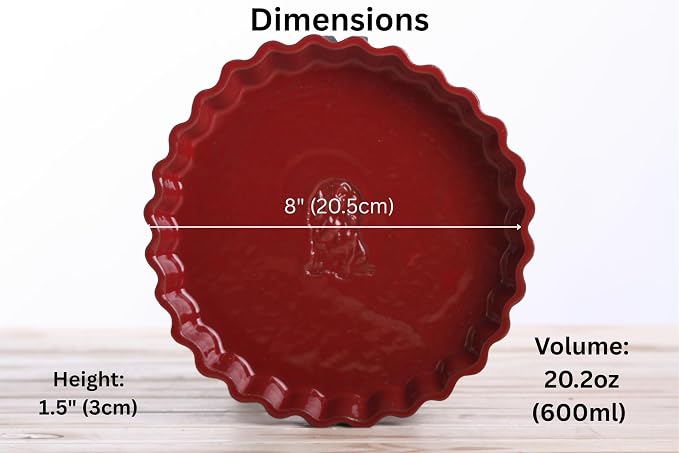 Willow Ceramics Tart Dish, 8 inch Diameter, Longhair Dachshund Tart Dish Design, Fluted Quiche/Pie Pan, 20oz Volume, Handmade (Red)