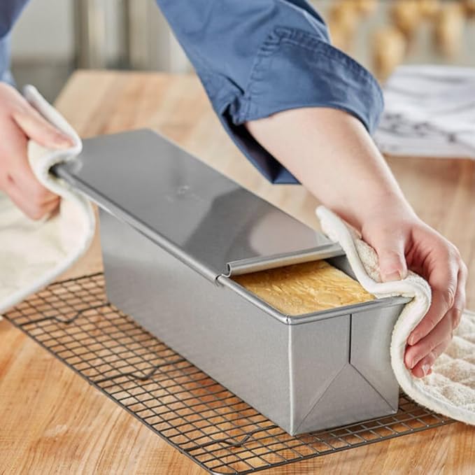 Soro Essentials- Pullman Pan Cover Aluminized Steel Silicone Glaze Non-Stick fits 16" x 4" 2 lb- Straight-sided Folded Construction Quick Release Bakeware Bread Loaf Pan Loaf Baking Pans for Baking