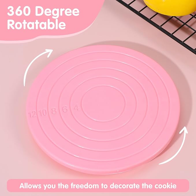 Cake Decorating Turntable,5.5 In Cake Turn Table, Rotating Cakes Stand, Rotatings Cakes Stands for Cookies and Cupcakes, Baking Tool Accessories, Pink