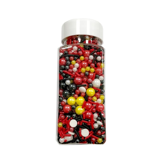 Edible Black White Red and Yellow Pearl Sprinkles 130g/4.5oz Mouse Sprinkles Candy Mix Jimmies Round Confetti Sprinkles for Cake Decorating Baking Ice Cream Cupcakes Supplies