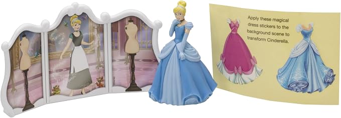 DecoSet® Disney Princess Cinderella Transforms Cake Topper, 4-Piece Birthday Cake Decorations Set with Figurine and Dress Stickers