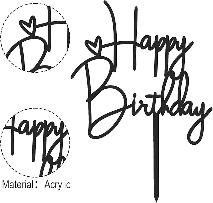2pcs Black Happy Birthday Cake Toppers Acrylic Happy Birthday Cake Decorations Birthdays Decorations Birthdays Cakes Supplies for Celebrating Anniversary Party