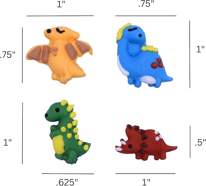 Oasis Supply Edible Dinosaur Cake & Cupcake Toppers – Royal Icing Dino Decorations in Red, Green, Blue & Yellow – Cute Edible Prehistoric Designs for Kids’ Birthday Cakes, Cupcakes & Party Treats