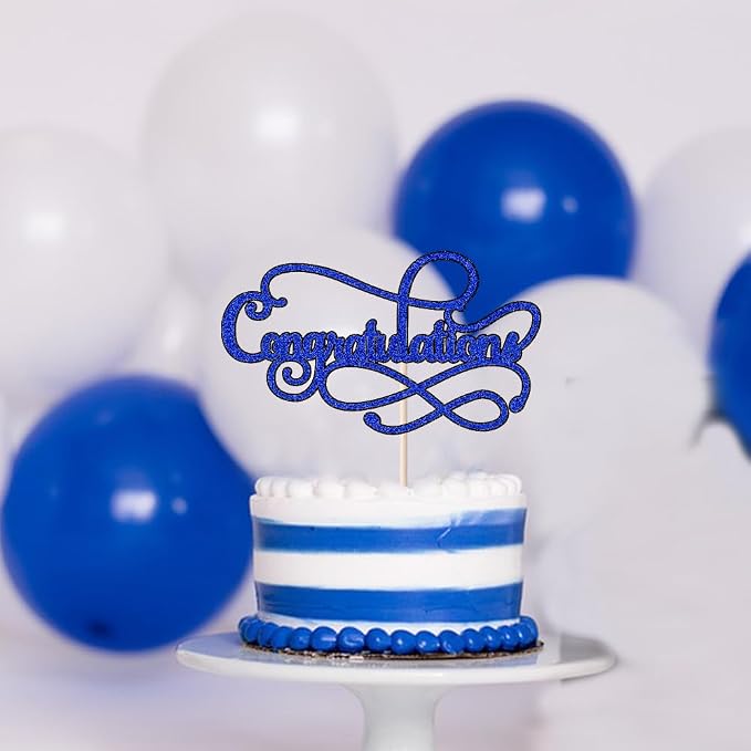 Congratulations Cake Topper,Congratulations 2026 Graduation Cake Topper,Graduation, Wedding, Retirement, Birthday, Anniversary, Celebration Party Decorations Supplies (Black Royal Blue)