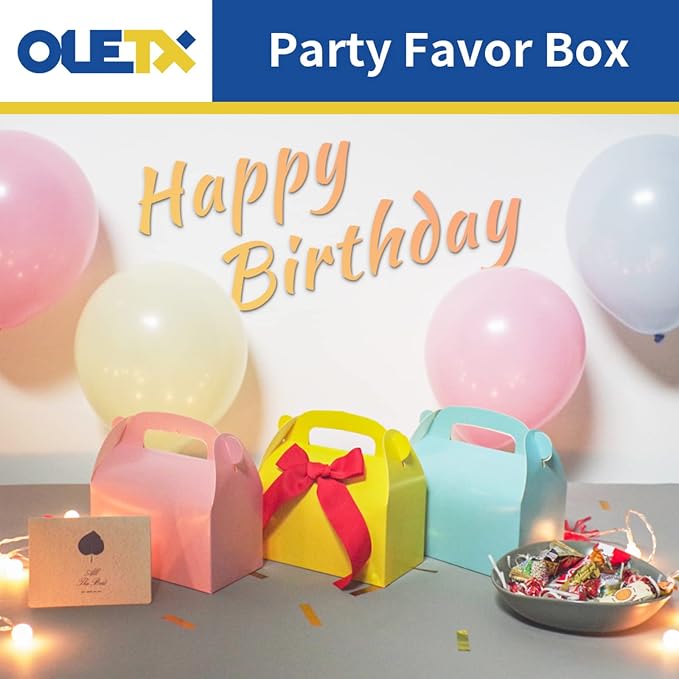 30-Pack Colorful Party Favor Treat Boxes Goodie Gable Paper Box | Gift Boxes with Handles. Perfect for Rainbow Party Decoration Supplies