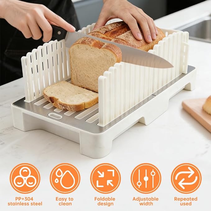 Bread Slicer for Homemade Bread, Adjustable Breads Slicer Guide, Bread Cutter with Crumb Tray, Sourdough Slicing with Stainless Steel Base, Cutter for Loafs, Sandwiches, Bagels, and Cakes