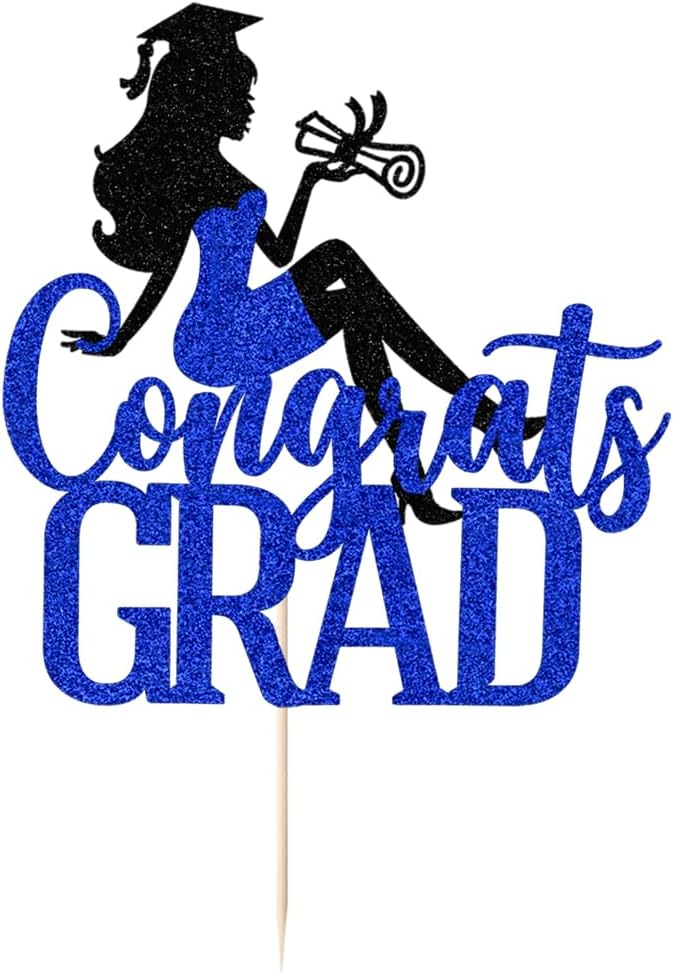 Congrats Grad Cake Topper,2026 Girl Graduation Cake Topper, Congrats Grad Decorations,2026 High School/College/Senior Graduation Party Decorations Supplies (Black and dark blue)
