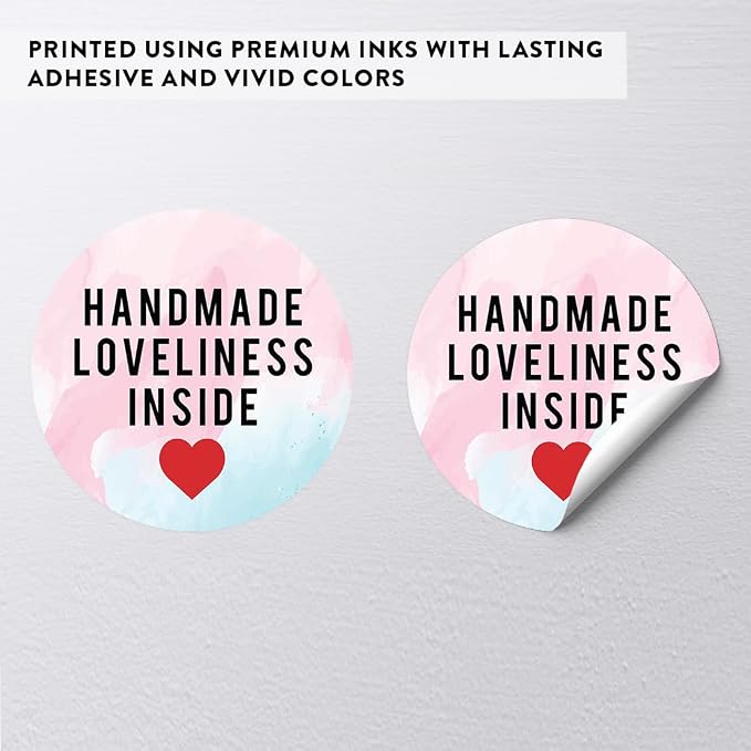 Andaz Press Round Small Business Sticker Labels, 120-Pack, Watercolor Handmade Loveliness Inside, Handmade Stickers for Packaging, Product Labels for Small Business, Business Thank You Stickers