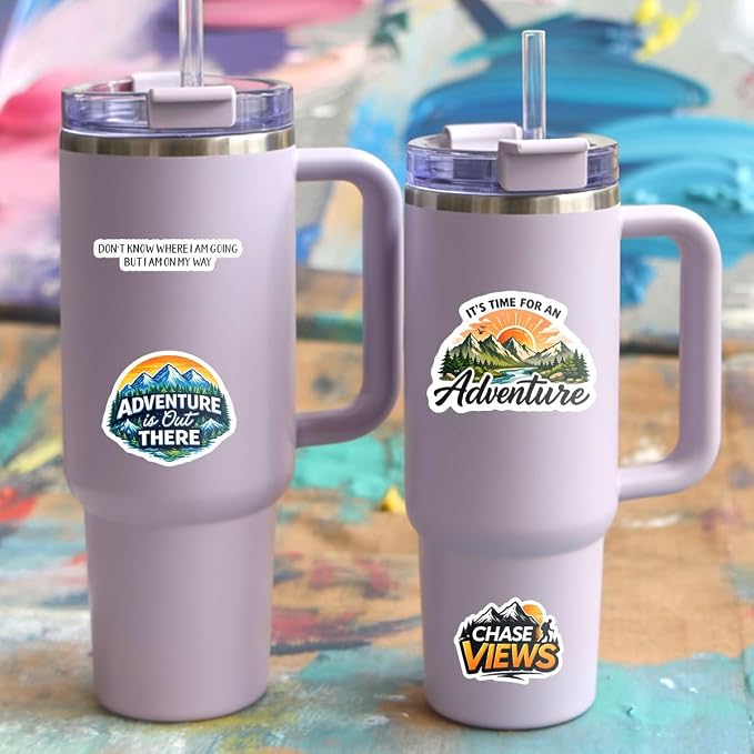 10pcs Adventure Camping Stickers Funny Outdoor Travel Nature Mountain Forest Designs, Gifts for Hikers Campers Multiple Different Design, Waterproof UV-Resistant for Water Bottle, Laptop, Window, Car