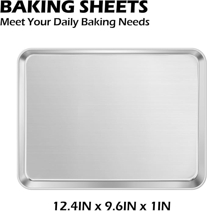 Leonyo 9x13IN Stainless Steel Baking Sheets Set, 2 Pack Stainless Steel Quarter Sheet Pan for Baking Cookie, Commercial Grade Metal Toaster Oven Tray for Oven, Non Toxic & Dishwasher Safe
