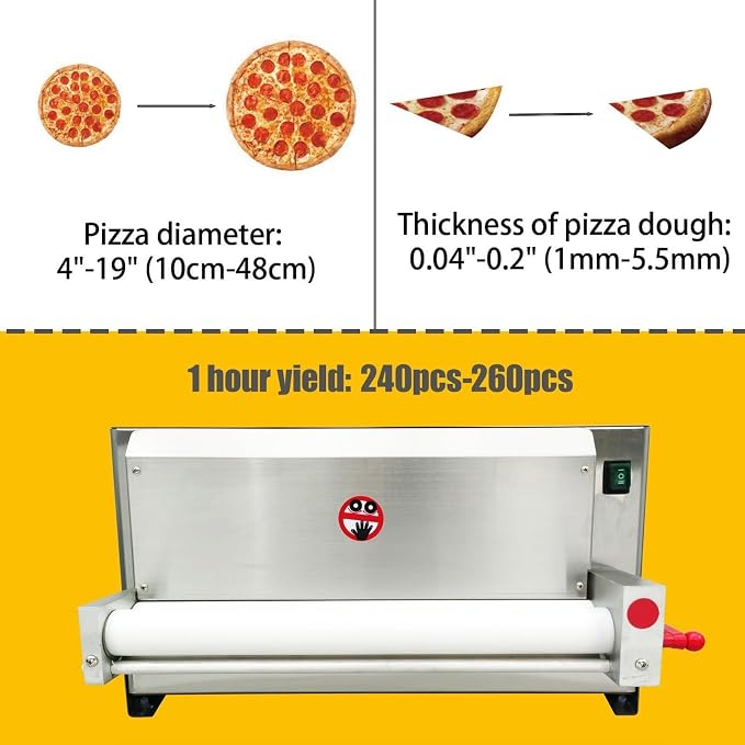 Electric Pizza Dough Roller Sheeter, Automatic Pizza Dough Press Machine, Commercial 4-19” Pastry Press Making Machine 450W 110V