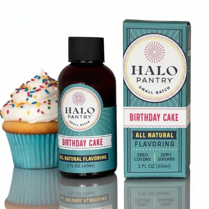 Natural BIRTHDAY CAKE Batter Flavoring Extract by HALO PANTRY (2oz bottle) | Water-Soluble, Dye-Free/Colorless, Gluten-Free, Dairy Free, Zero Sugars, NO Sweeteners, NO Calories | Perfect for customizing ANY baking, candy, dessert or drink recipes