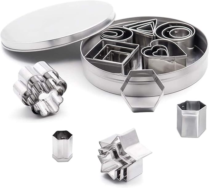 24 Pcs Geometric Shapes Cutters Set, DIY Stainless Steel Metal Cookie Cutters, Star Flower Hexagon Round Heart Square Triangle Oval Stainless Steel Cutter for Baking Small Cookie Cutters