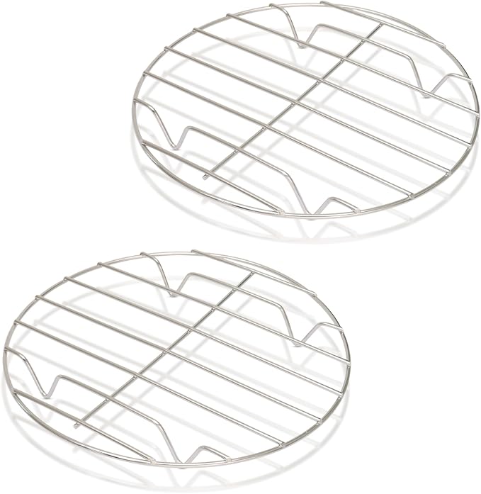 8.66" Round Cooking Rack, 2 Pcs Stainless Steel Baking Cooling Steaming Grilling Rack for Air Fryer, Pressure Cooker, Cooking Enthusiasts