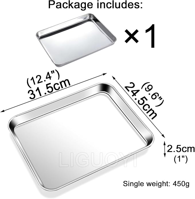 LIGUOYI Stainless Steel Oven Sheet Pan Tray Cookie Sheet, Rectangle Baking Tray Nonstick Warp Resistants Heavy Duty Sheet Pan Trays, Serving Tray for Kitchen, Smooth Edge Pan(31.5x24.5x2.5cm)