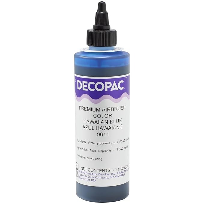DecoPac Hawaiian Blue Food Coloring, 8 Fl Oz Airbrush Food Color, Edible Airbrush For Cake Decorating, Cookie Airbrush Coloring, Food Airbrush Kit Add-on, Airbrushes For Cake Decorating 8Fl Oz