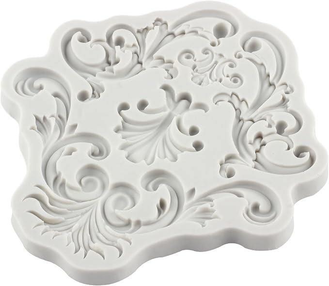 Baroque Fondant Silicone Molds Relief Flower Lace Chocolate Mold Scroll Lace Clay Mold Filigree Mold 3D Sculpted For Sugar Cake Decorating Cupcake Topper Gum Paste Candy Polymer Clay