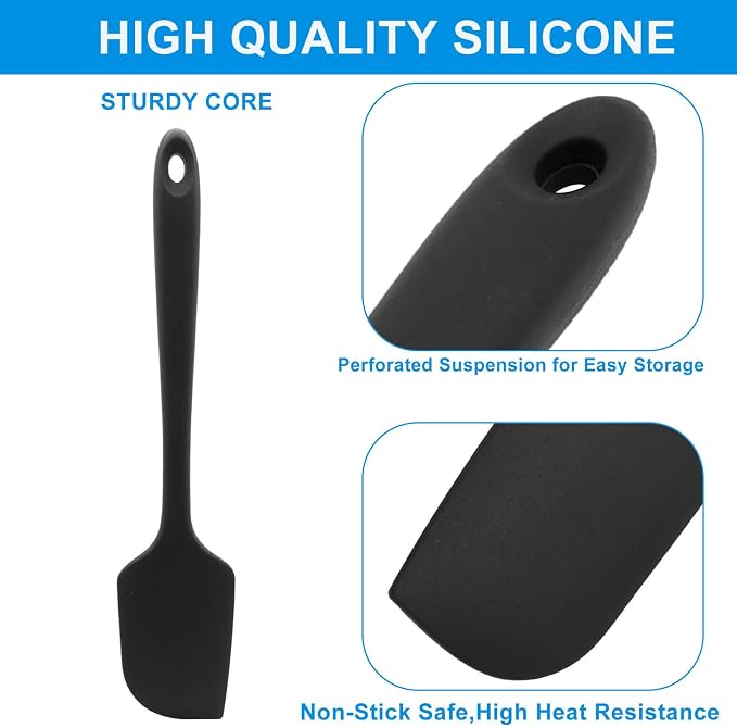 11in Heat Resistant Silicone Spatula,High Temp Flexible Kitchen Scrapers Food Grade Bowl Scrapers,Seamless Baking Supplies Scratch-Proof for Scraping Non-Stick Pans Cooking(Black1)