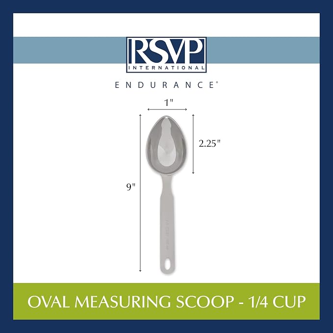 RSVP International Endurance Oval Measuring Scoop, 1/4 cup, Stainless Steel