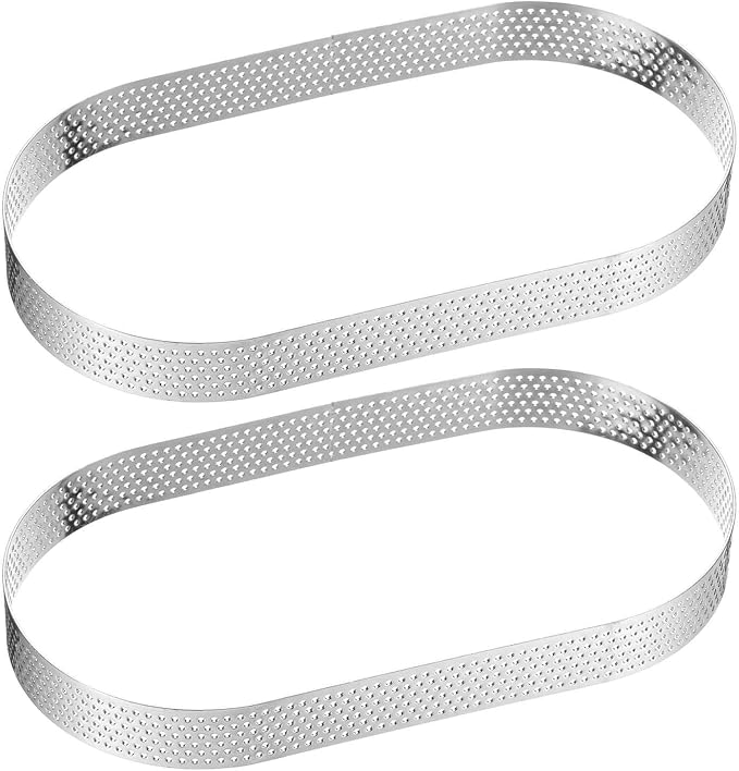 HARFINGTON 2pcs Perforated Cake Rings 7.09" Stainless Steel Oval Tartlet Ring Nonstick Polishing Cake Mousse Ring Thickening Dessert Ring Tools for Baking Cake French Dessert Fruit