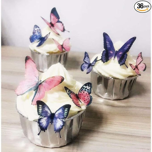 36pcs Edible Butterfly Cupcake Toppers Birthday Cake Decorations Precut CHOCKACAKE Wafer Paper Butterflies