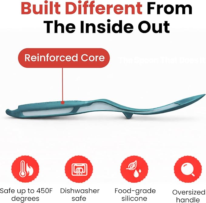 Silicone Spoon Spatula for Cooking - Multifunction Scoop Spatula Spoonula - Heat Resistant Cooking Spoon for Nonstick Cookware - Large Silicone Kitchen Spoon - Seamless Design (Teal,1pc)