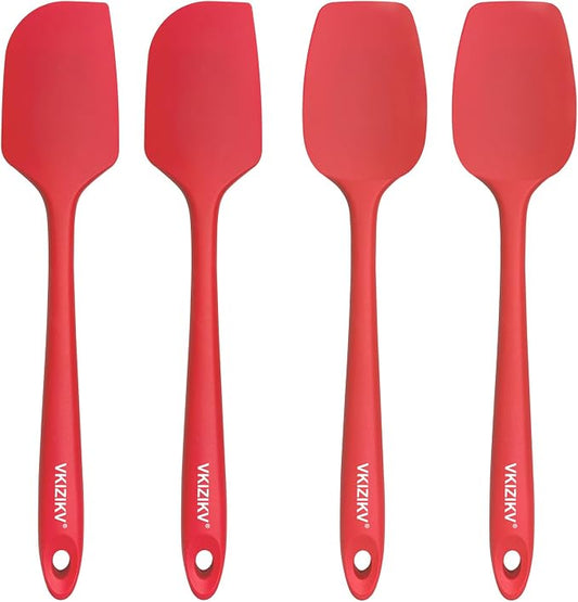 Silicone Spatula Set, 11.4 in, 600°F Heat Resistant (Red) | Food Grade Rubber, BPA Free, Stainless Steel Core, Flexible for Cooking, Baking, Mixing, Seamless, Nonstick & Dishwasher Safe