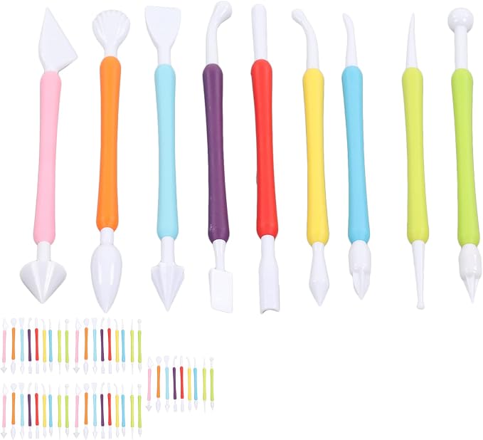 FLEXMAN ﻿45Pcs Cookie Decorating Tools Set, PP Double End Decorating Hand Sculpting Tools Kit, Colorful Fondant Modeling Tools for Cake Flower Sculpture Pottery