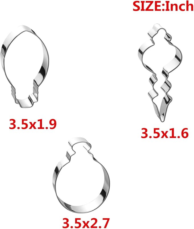 Christmas Ornament Cookie Cutter Set -6 Pieces In Assorted Designs - Stainless Steel