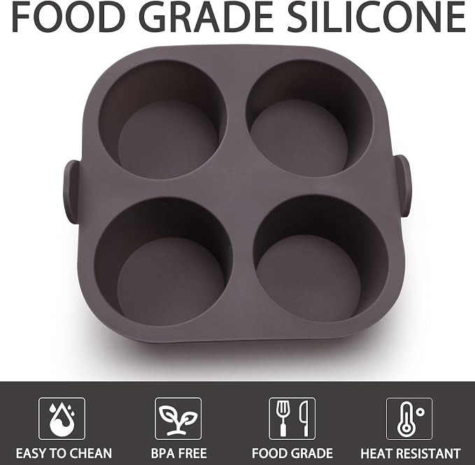 2 Pcs Silicone Muffin Tray for Air Fryer, 8-Cups Nonstick Muffin Pans with Carrying Handle, Silicone Cake Pans for Baking Cupcakes Pudding Dessert Quiches Tart, Grey