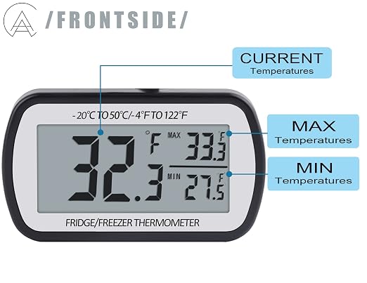 AEVETE Refrigerator Thermometer Digital Fridge Thermometer for Freezer with Magnetic Back Large LCD, No Frills Easy to Read (Black)
