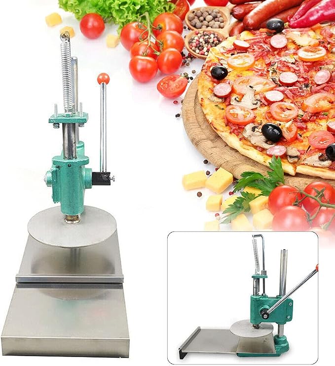 9.5inch Pizza Dough Press Machine, Commercial Manual Pastry Press Machine Stainless-Steel Household Pizza Press w/Cast Iron Base Pizza Express Dough Sheeter for Commercial Or Family