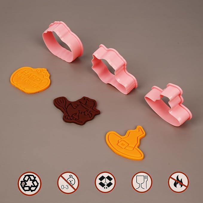 16 Pcs Halloween Cookie Cutters, 3D Cookie Cutter with Plunger Stamp, Halloween Cookie Molds -Ghost, Bat, Pumpkin, Cat, Castle,Tombstone, Witch, Spider, Skull, Etc.