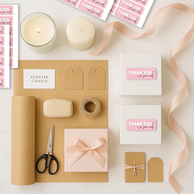 180 Pcs Thank You Stickers, Pink Thank You for Your Order Stickers Appreciation Labels Self-Adhesive Waterproof Stickers for Envelopes Packaging Businesses Gifts